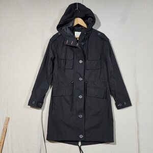 Avec Les Filles Black Utility Field Rain Jacket Hooded Drawstring Waist Women XS